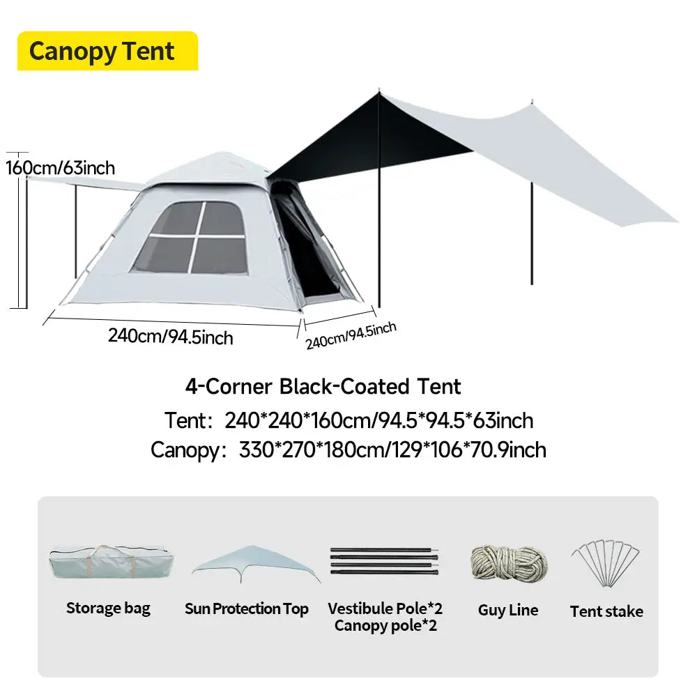Square Blackout Camping Tent  2 Windows