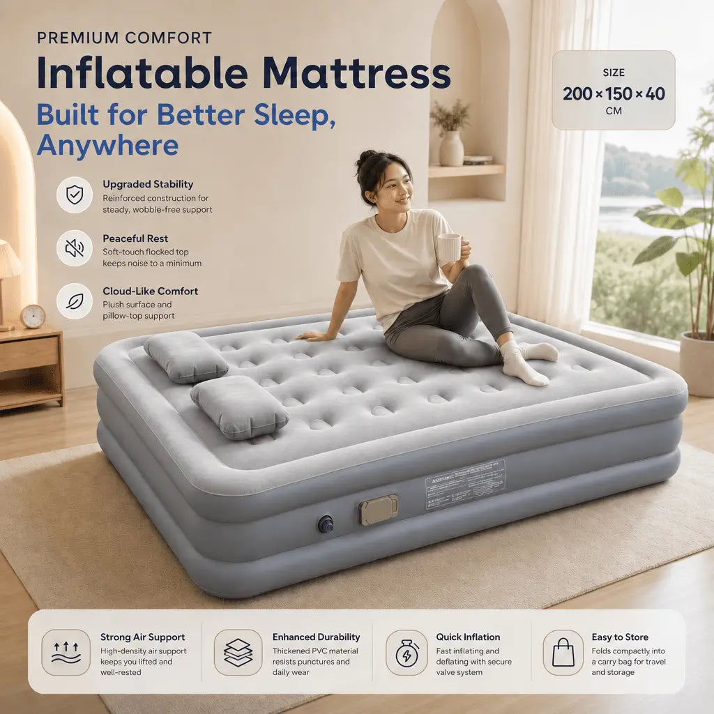 Air Mattress with Built in Pump, Upgraded Support Structure Portable Air Bed for Camping, Guests and Home - Bestyle Camping Store