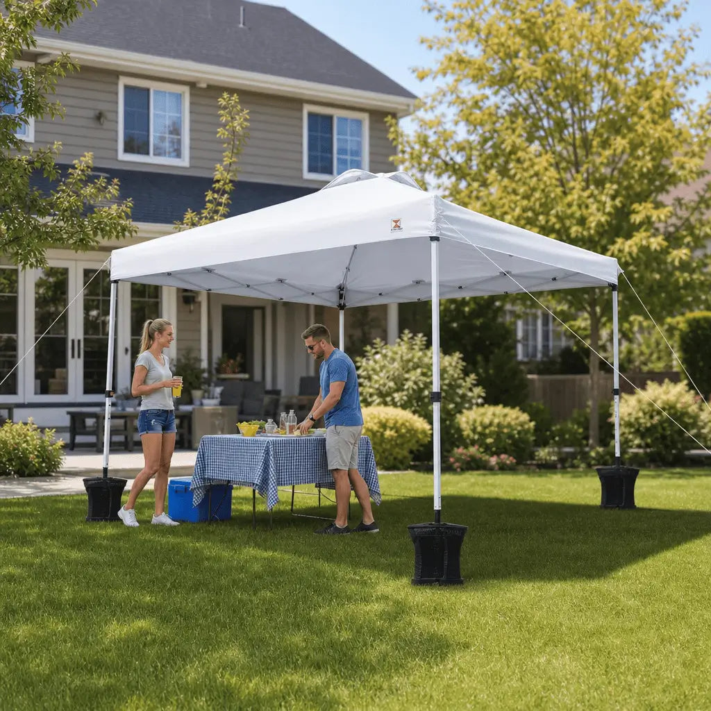 Bestyle 10x10 Pop Up Canopy, One Push Tent Canopy, 8 Stakes, 4 Ropes (White) - Bestyle Camping Store