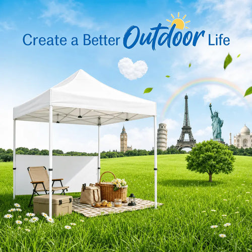 Bestyle 10x10 Pop Up Canopy, One Push Tent Canopy, 8 Stakes, 4 Ropes (White) - Bestyle Camping Store