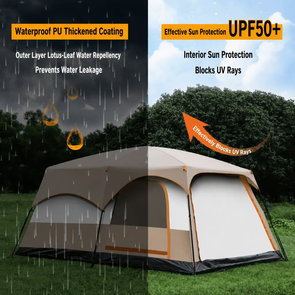 Bestyle Family Cabin Tents,2 Rooms,3 Doors and 3 Windows with Mesh,for Outdoor,Picnic,Camping,Family Gathering - Bestyle Camping Store