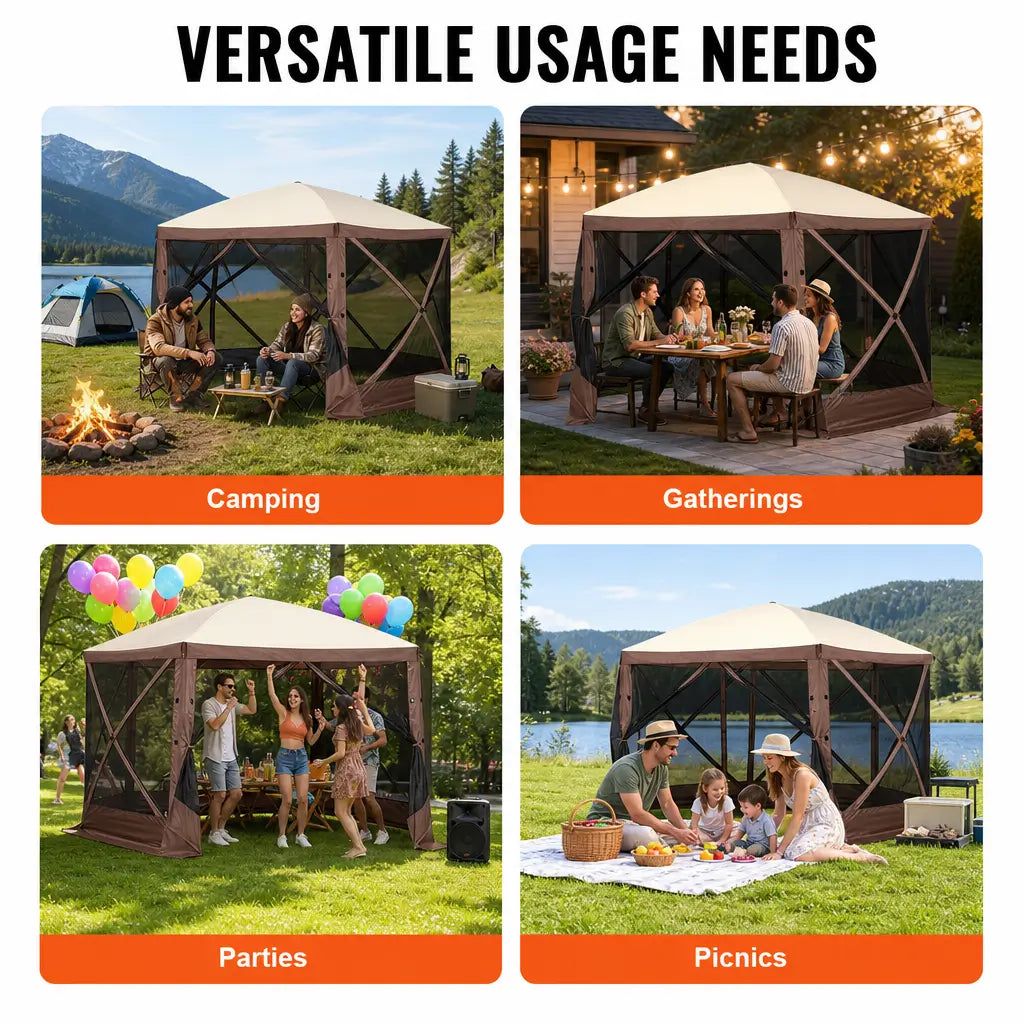 Bestyle Pop Up Gazebo Screen Tent 6 Sided Canopy Sun Shelter with 6 Removable Privacy Wind Cloths & Mesh Windows - Bestyle Camping Store