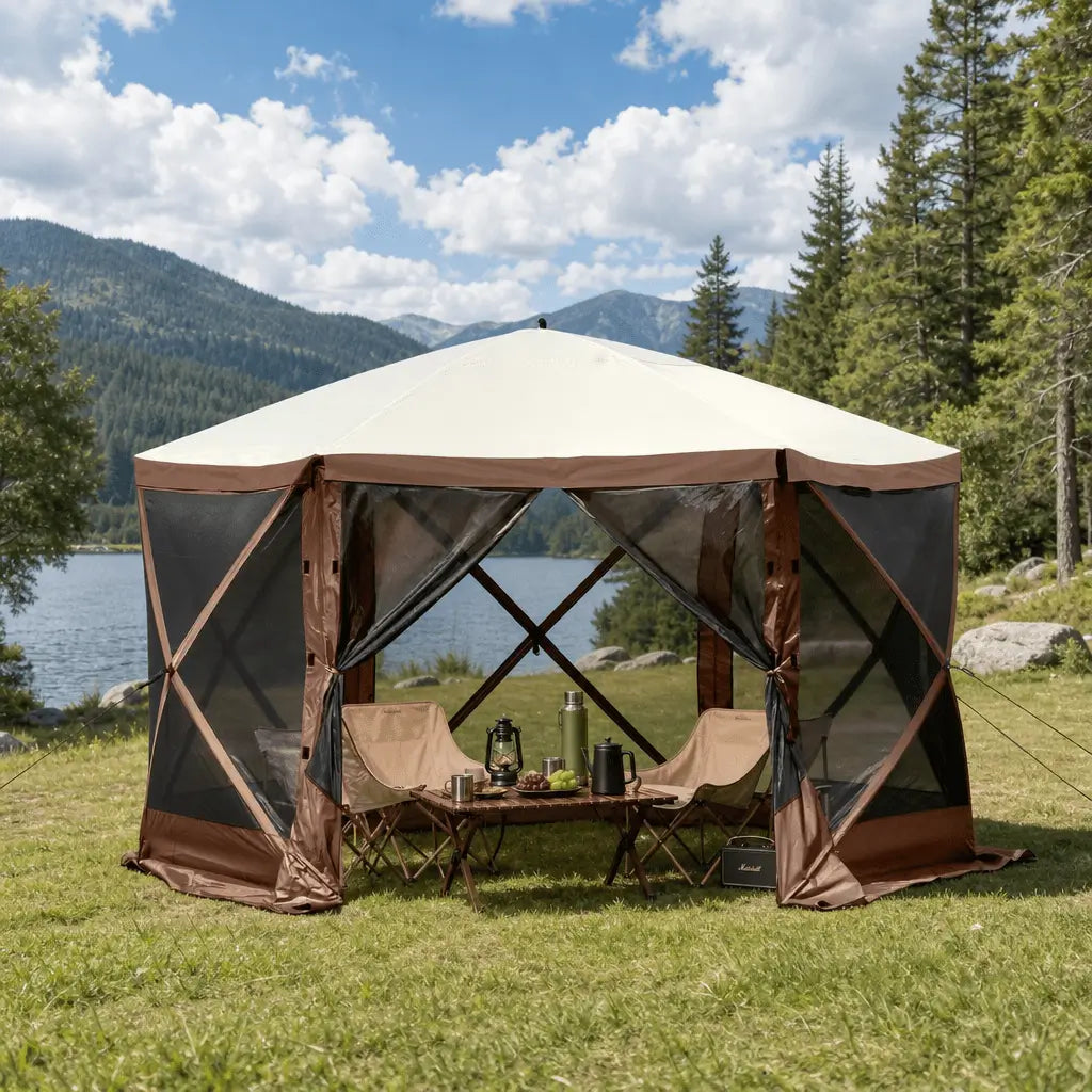 Bestyle Pop Up Gazebo Screen Tent 6 Sided Canopy Sun Shelter with 6 Removable Privacy Wind Cloths & Mesh Windows - Bestyle Camping Store