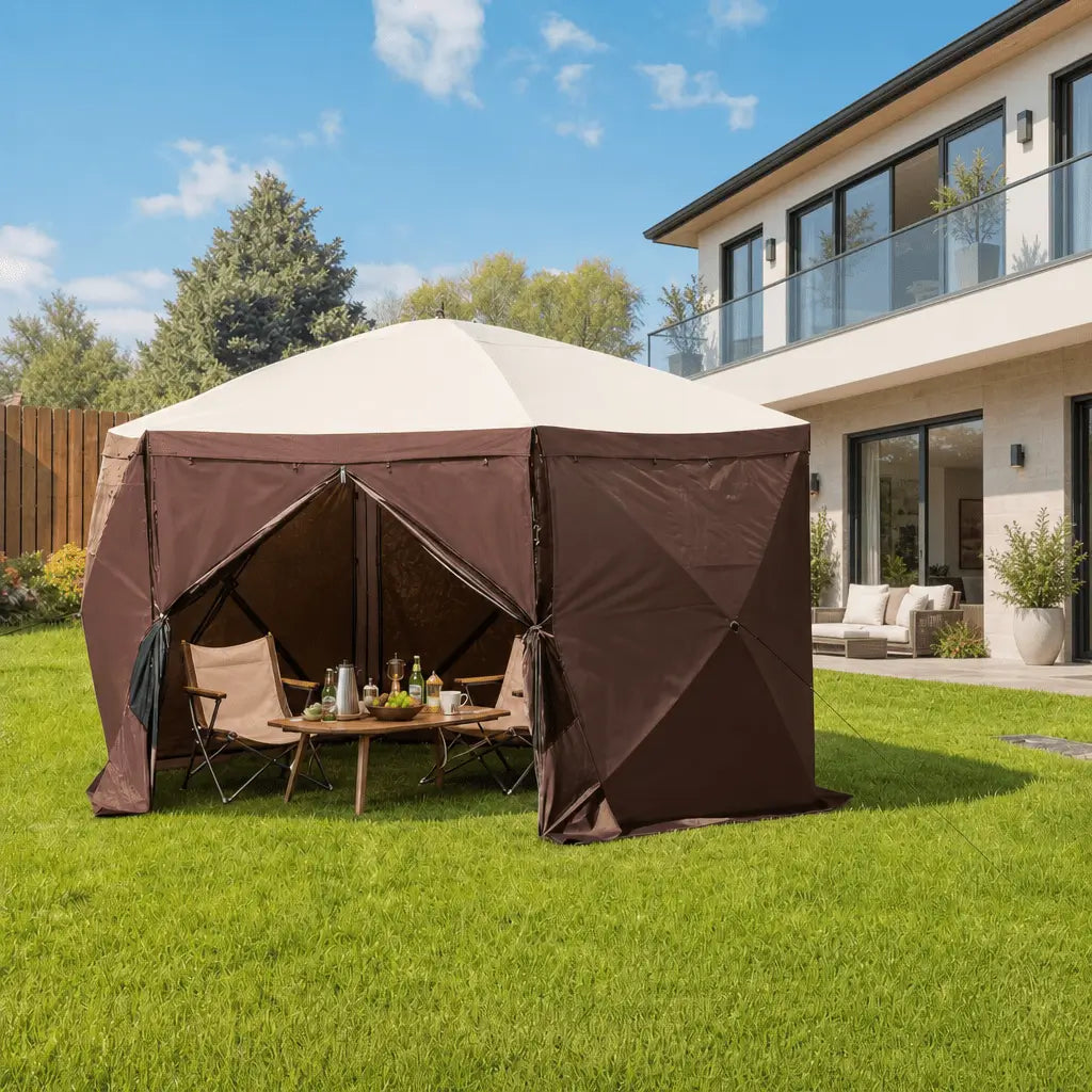 Bestyle Pop Up Gazebo Screen Tent 6 Sided Canopy Sun Shelter with 6 Removable Privacy Wind Cloths & Mesh Windows - Bestyle Camping Store