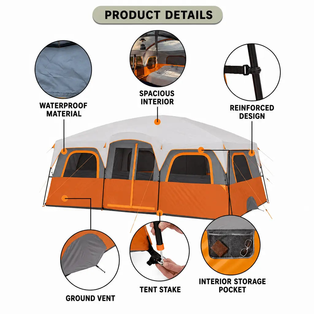 Bestyle Tent for Family Camping ,12 Person Large Multi Room Tents for Car Camping & Outdoor Adventures - Bestyle Camping Store