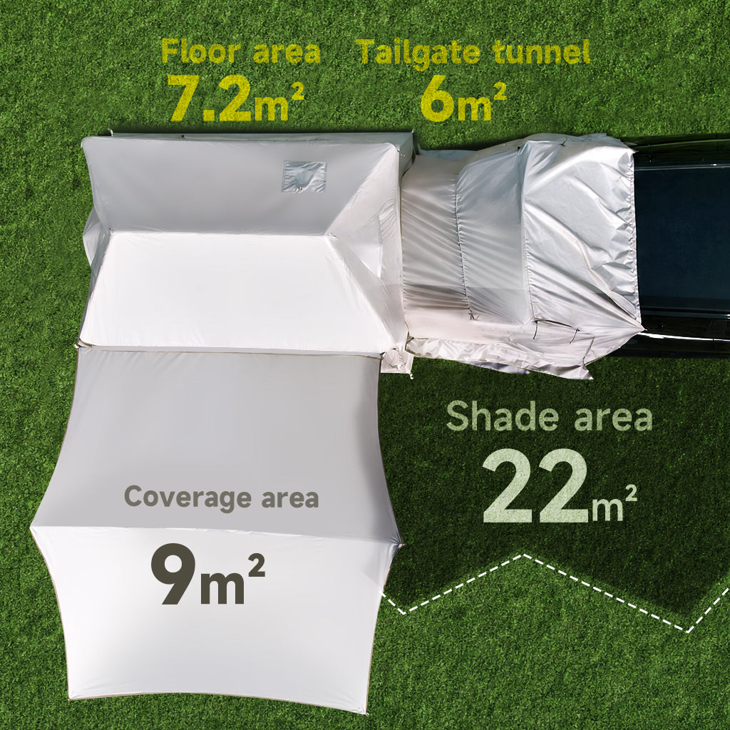 Bestyle tailgate tent floor area and shade coverage dimensions